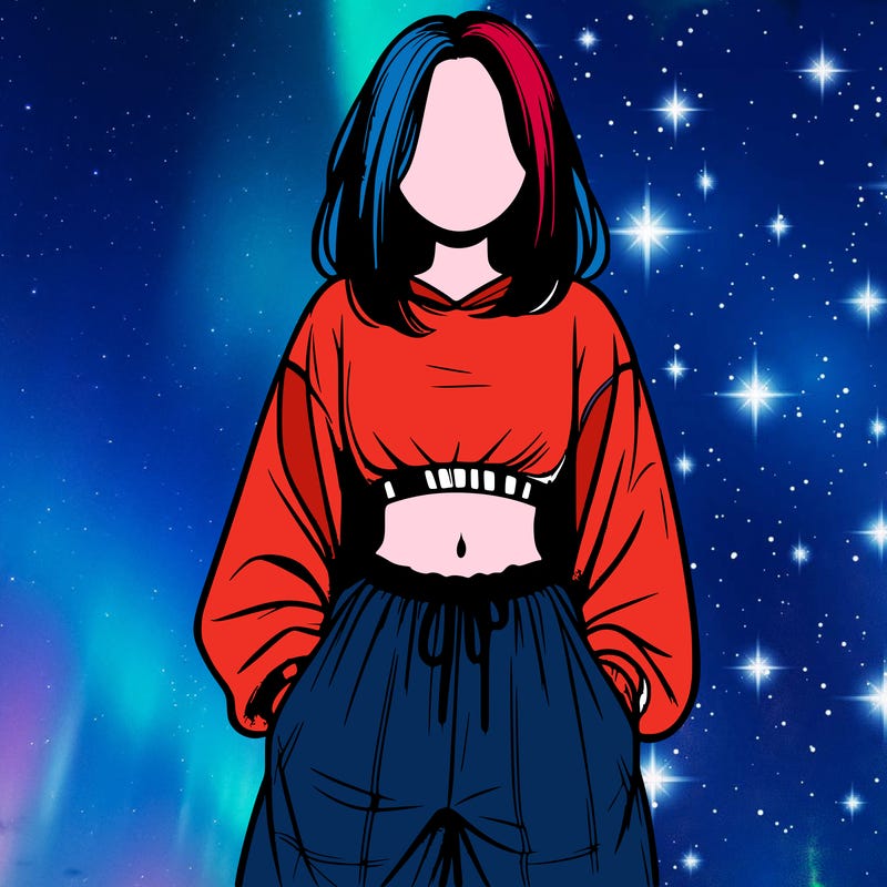 realistic girl faceless with baggy pants and a crop top