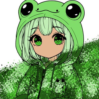 cute realistic girl in a froggy hoodie