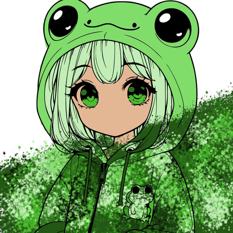 cute realistic girl in a froggy hoodie
