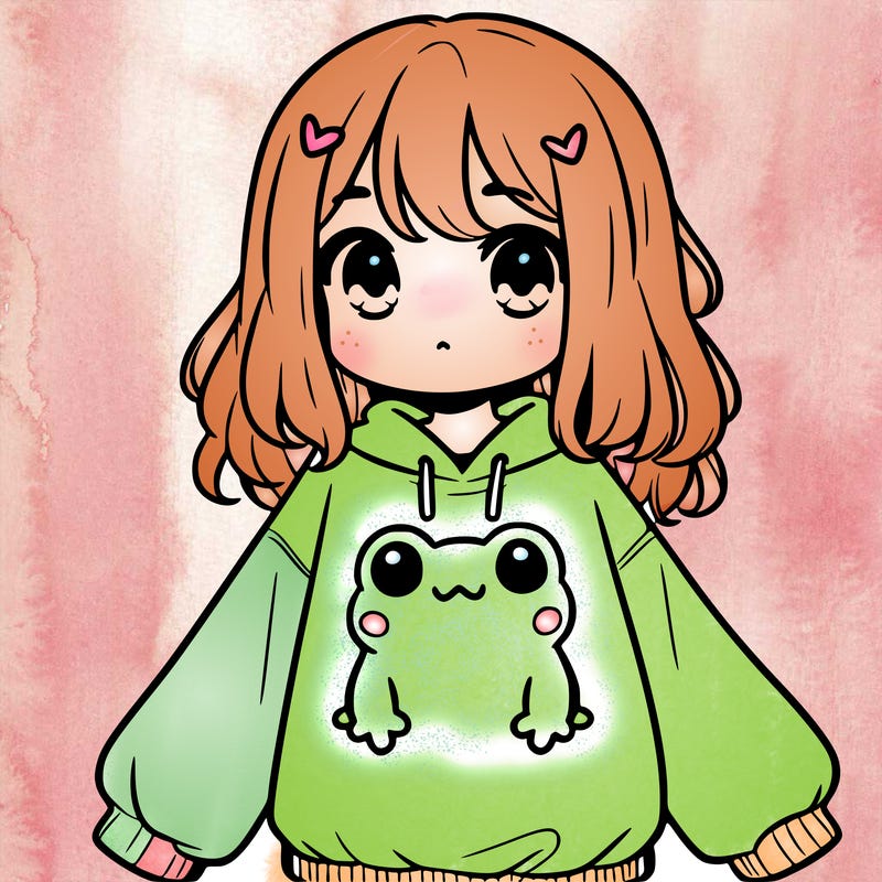 girl wearing frogging sweatshirt