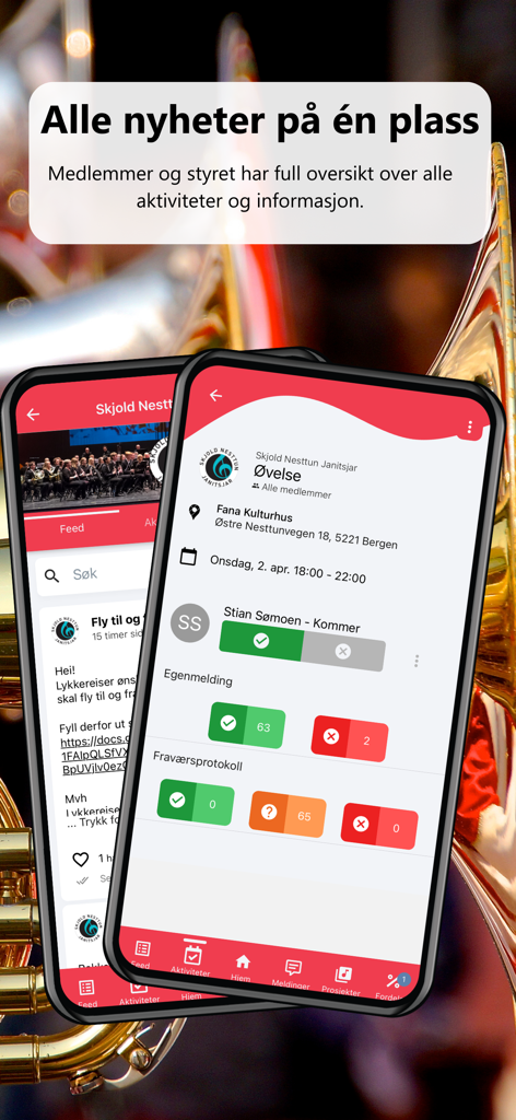 Tutti - Aplicativo Tutti mostrando detalhes de ensaio e presença de membros