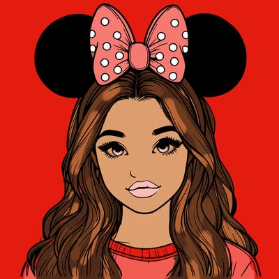 aesthetic realistic girl wearing mickey mouse ears