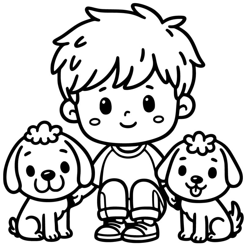 boy with two dogs