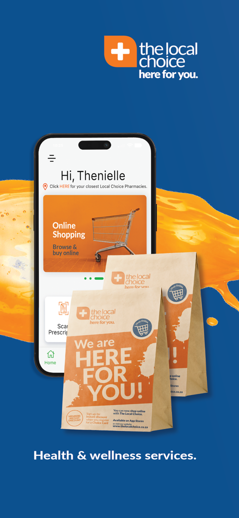 MyTLC Health Companion - MyTLC Health Companion app interface on an iPhone with pharmacy shopping bags and online ordering features