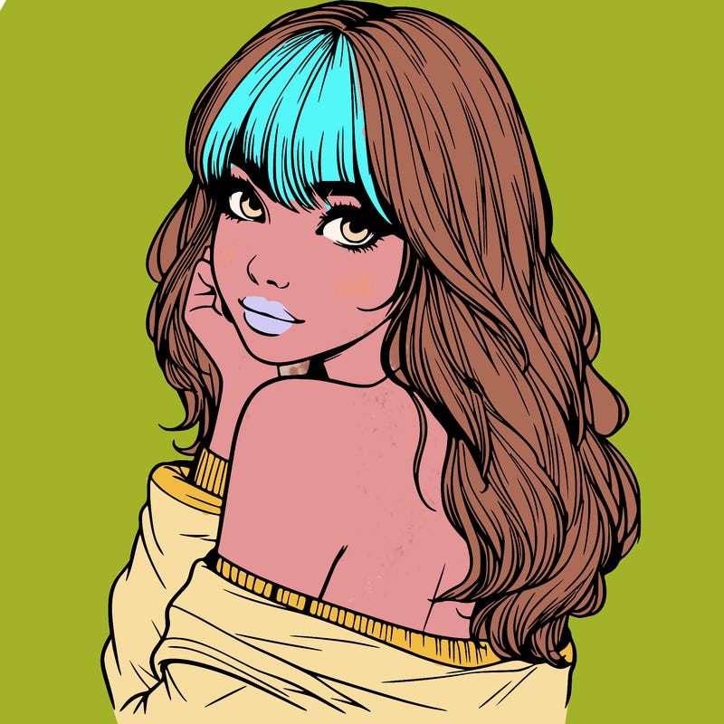 realistic girl with bangs looking over her shoulder