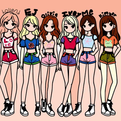 a group of girls wearing crop tops and shorts
