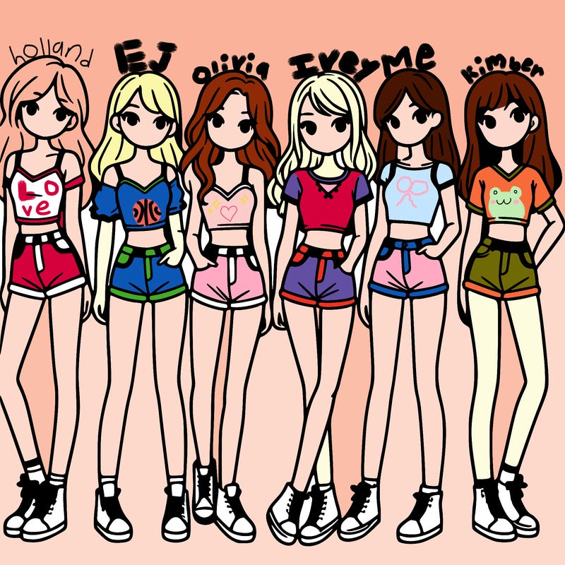 a group of girls wearing crop tops and shorts