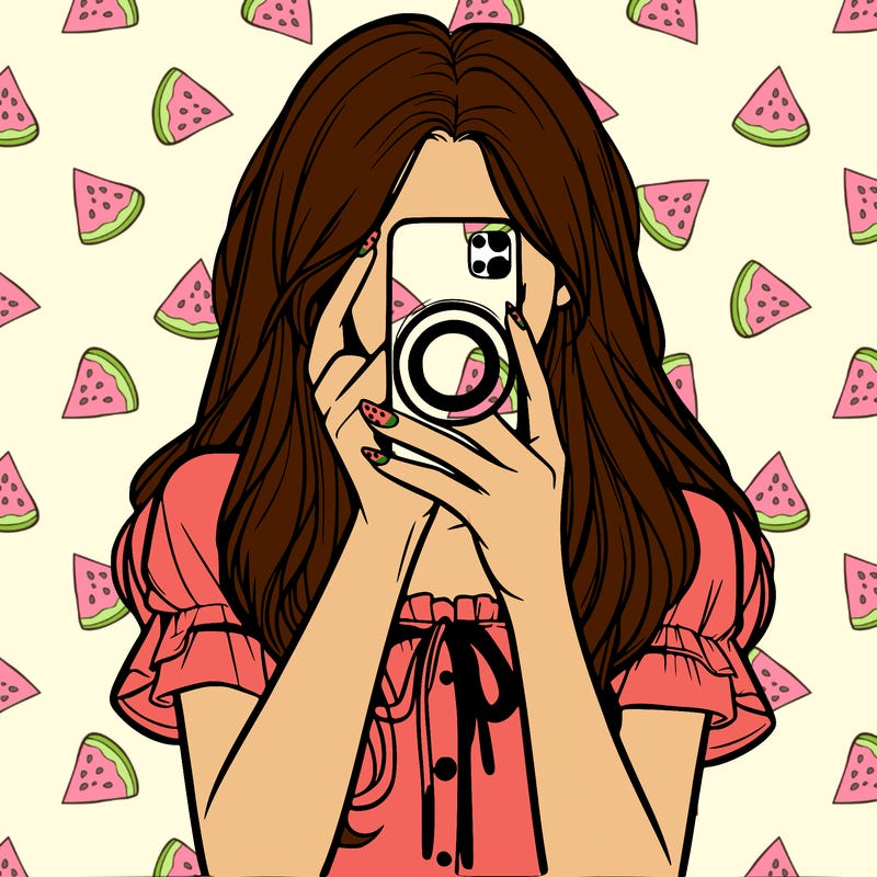 a realistic girl holding her phone taking pictures