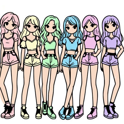 a group of girls wearing crop tops and shorts