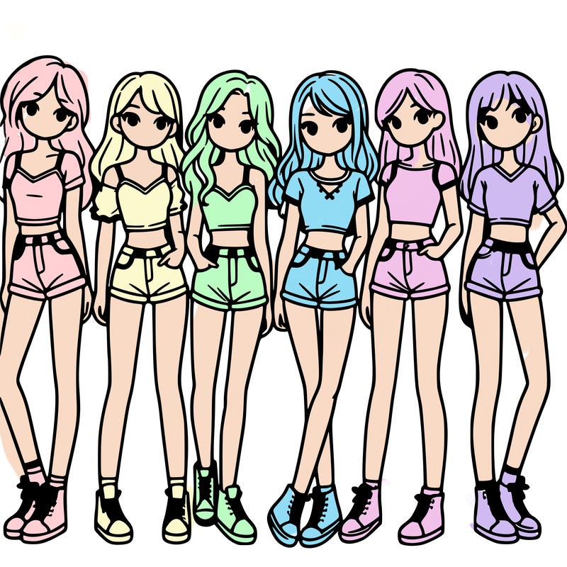 a group of girls wearing crop tops and shorts