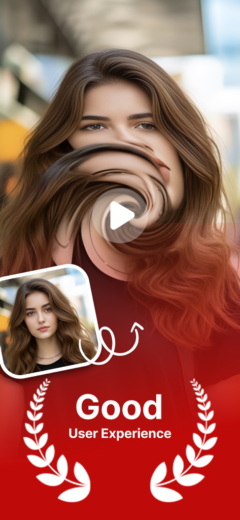 Captura de pantalla que muestra un efecto de transformación de video con IA en un retrato de mujer en la aplicación Photobooth