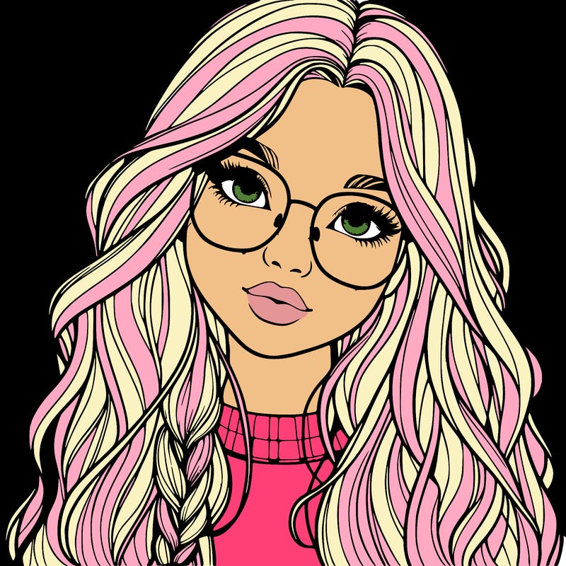 girl with long hair and freckles and glasses realistic