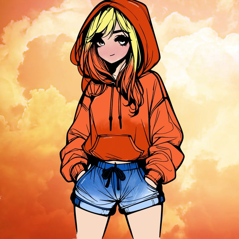 realistic girl in shorts and hoodie