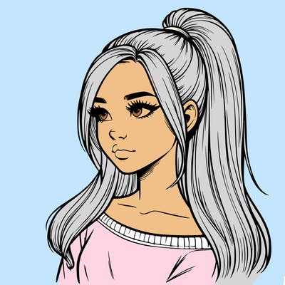 realistic girl with a high ponytail