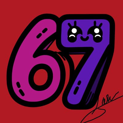 the numbers 67
