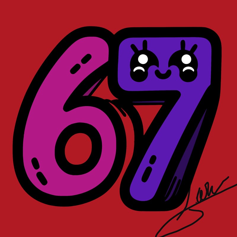 the numbers 67