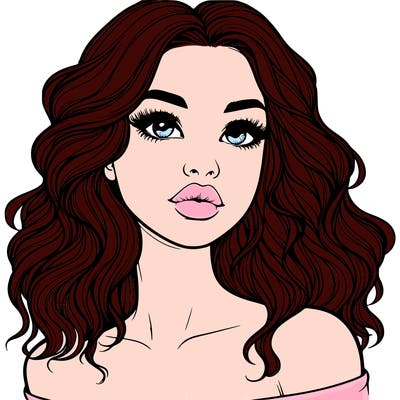 realistic girl with wavy hair and lips
