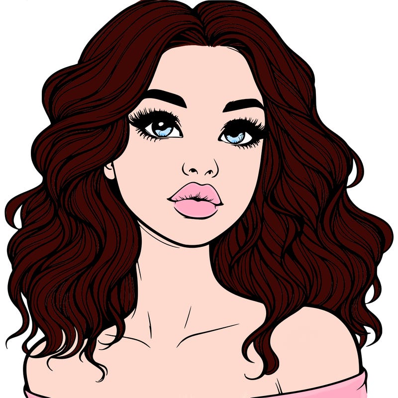 realistic girl with wavy hair and lips