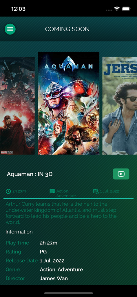 FCube Cinemas - FCube Cinemas movie booking app showing coming soon film details