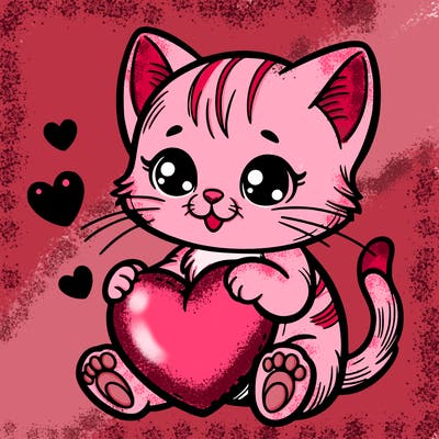 kitten holding a valentines heart