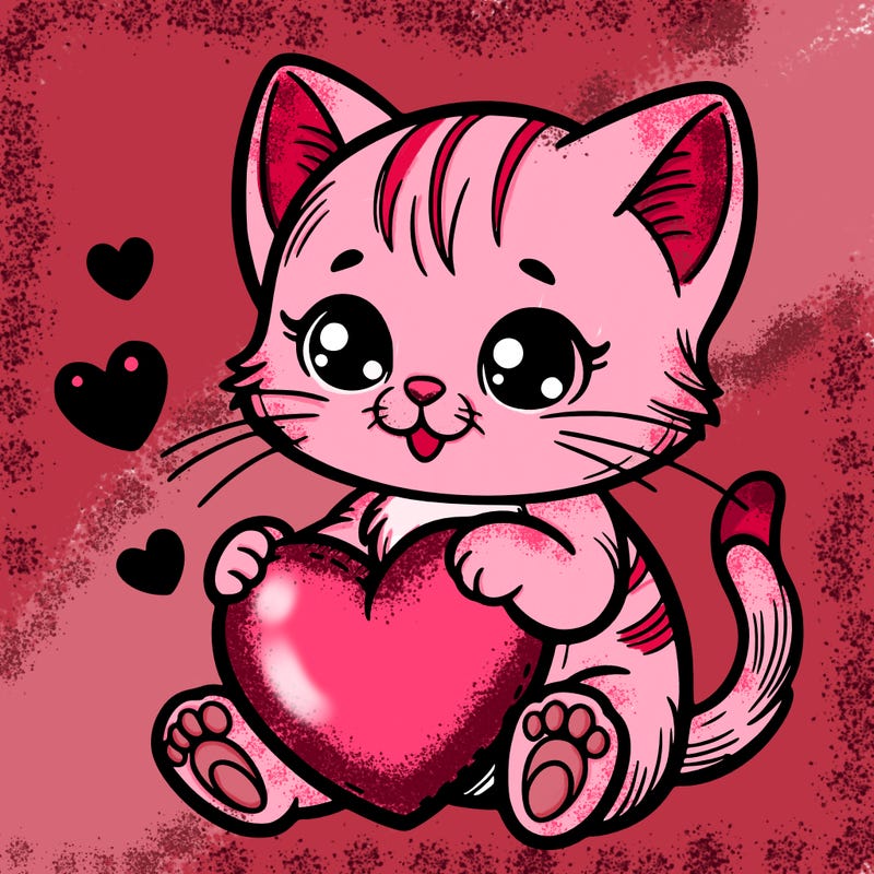 kitten holding a valentines heart