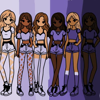 a group of girls wearing crop tops and shorts