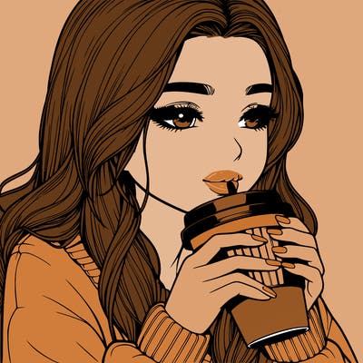 realistic girl drinking coffee