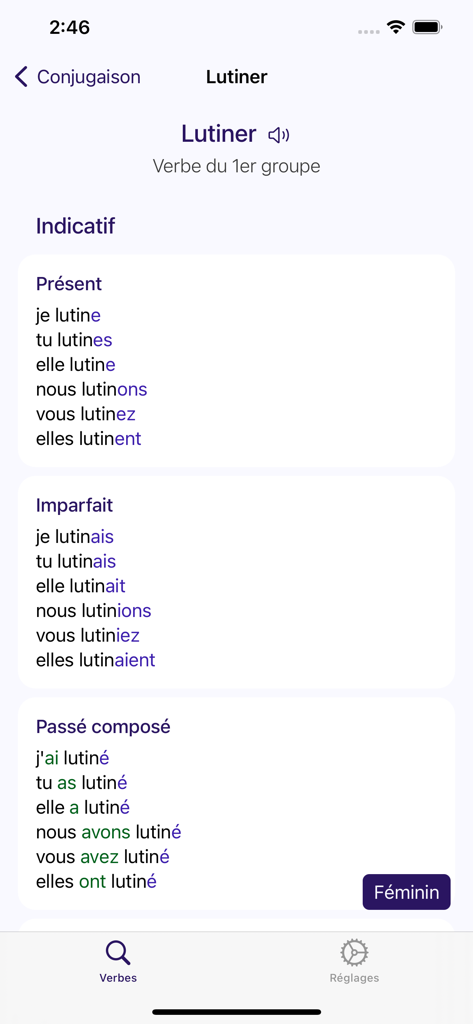 Savoir Conjuguer - Französische Verbkonjugation für Lutiner in der Savoir Conjuguer App
