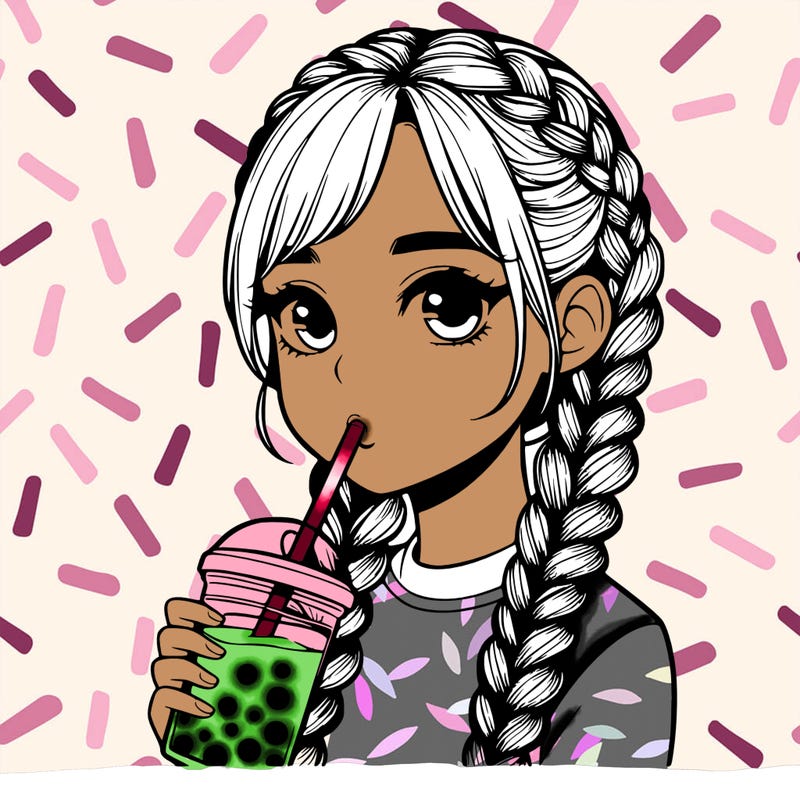 realistic girl with braided hair drinking boba