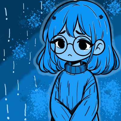 sad girl with glasses in a sweater