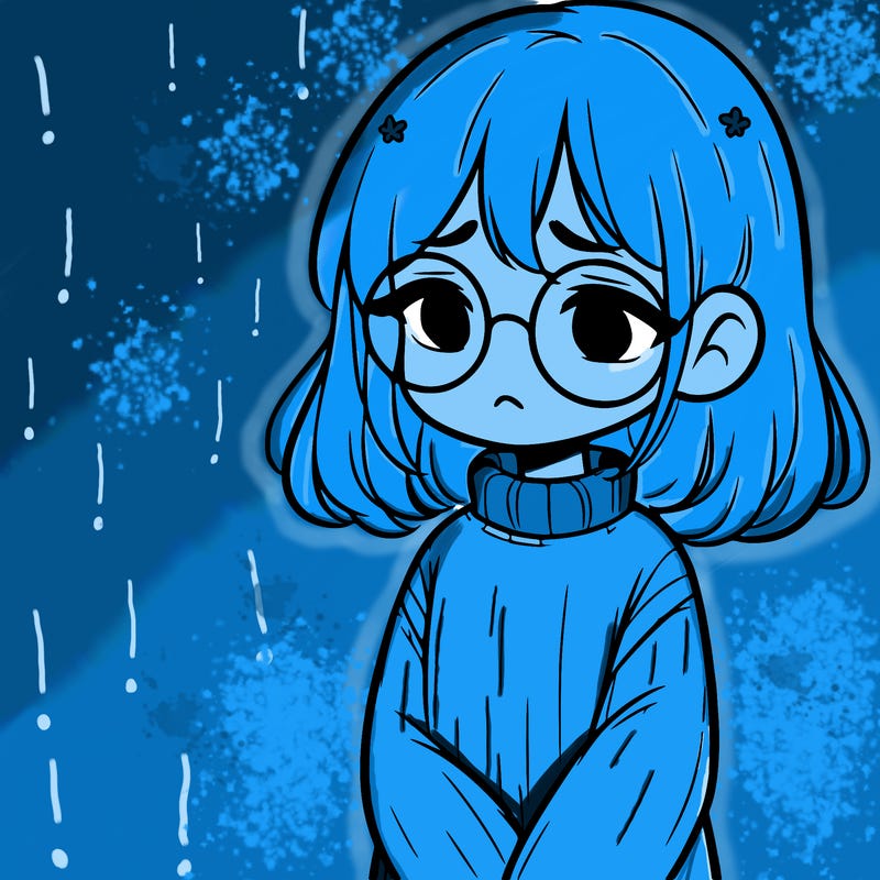 sad girl with glasses in a sweater