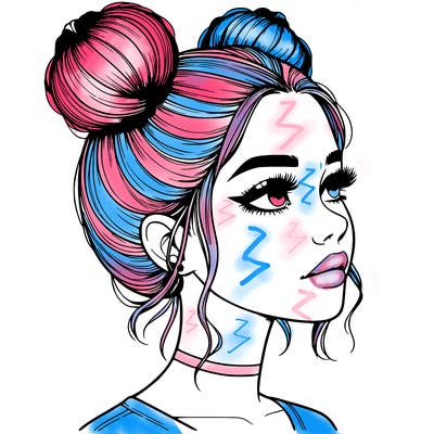 realistic girl with buns on the top of her head