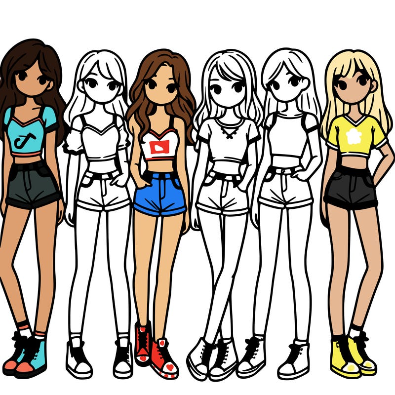 a group of girls wearing crop tops and shorts