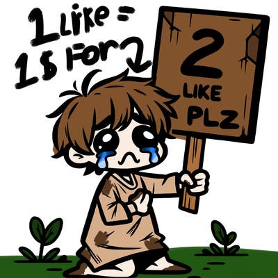 small poor toddler crying with sign that says 2 like plz