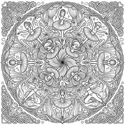 Immerse yourself in the artistic world of dance with this captivating mandala coloring page, featuring graceful ballerinas and dynamic hip-hop dancers. This intricate design offers a beautiful fusion of movement and symmetrical art for colorists of all ages.