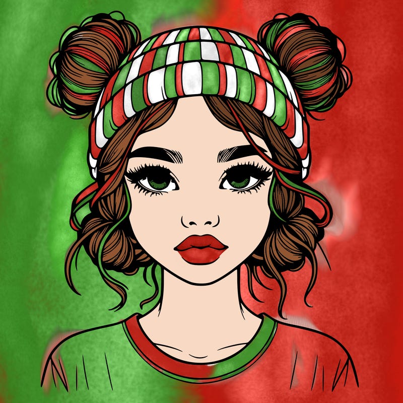realistic girl with buns in her hair with a beanie on