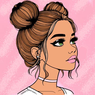 realistic girl with buns on the top of her head