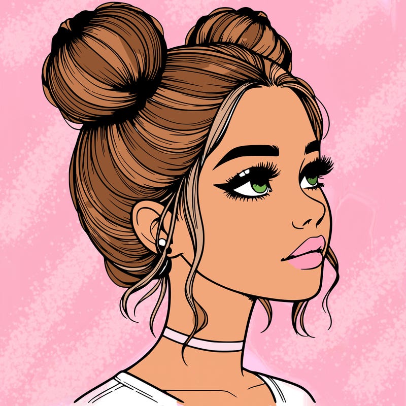 realistic girl with buns on the top of her head