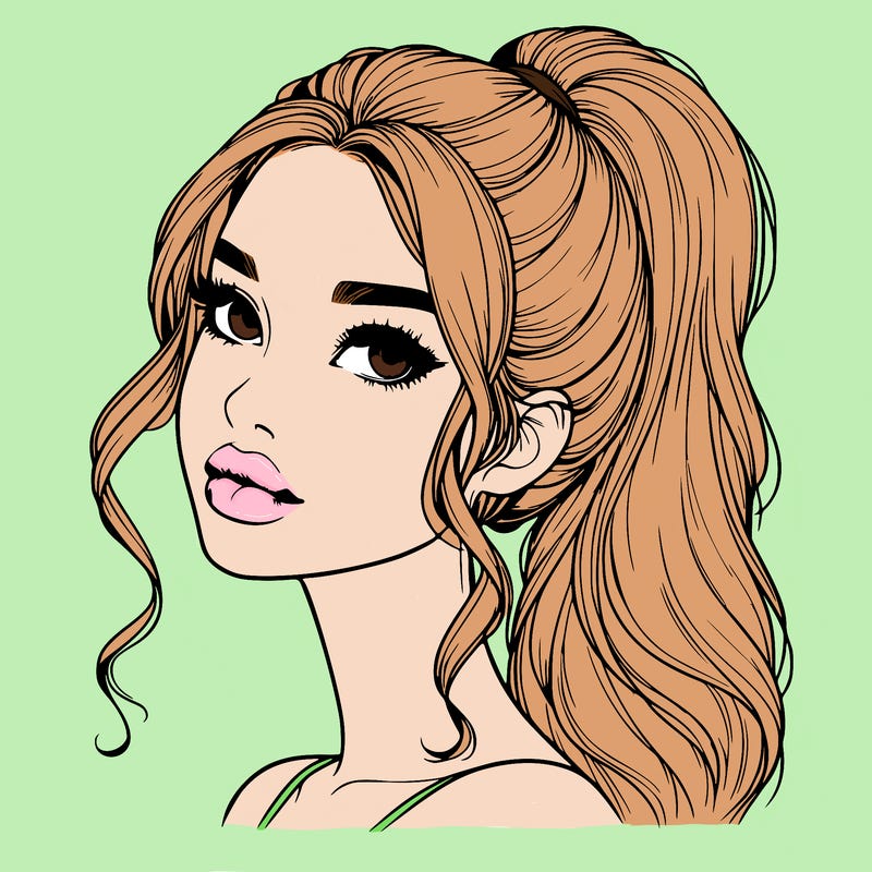 realistic girl with a ponytail on her hair and lips