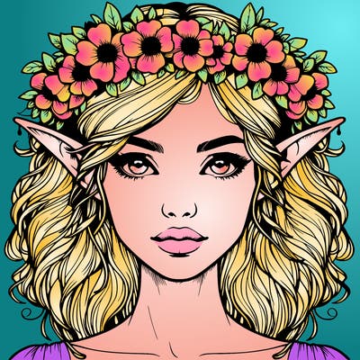 realistic female elf with flower crown