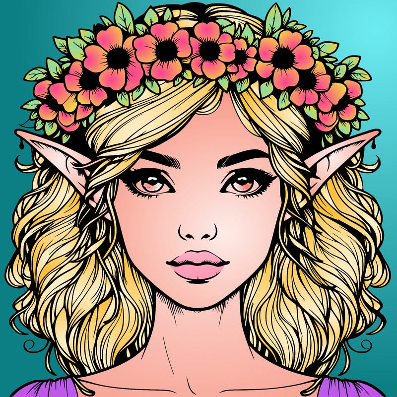realistic female elf with flower crown
