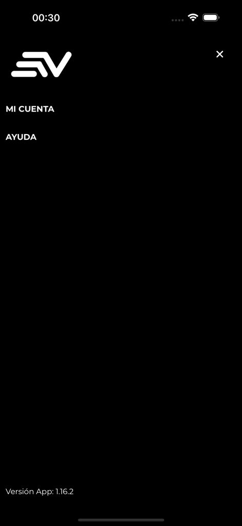 Ecuavisa Play - Menú de la aplicación móvil Ecuavisa Play mostrando opciones de cuenta y ayuda