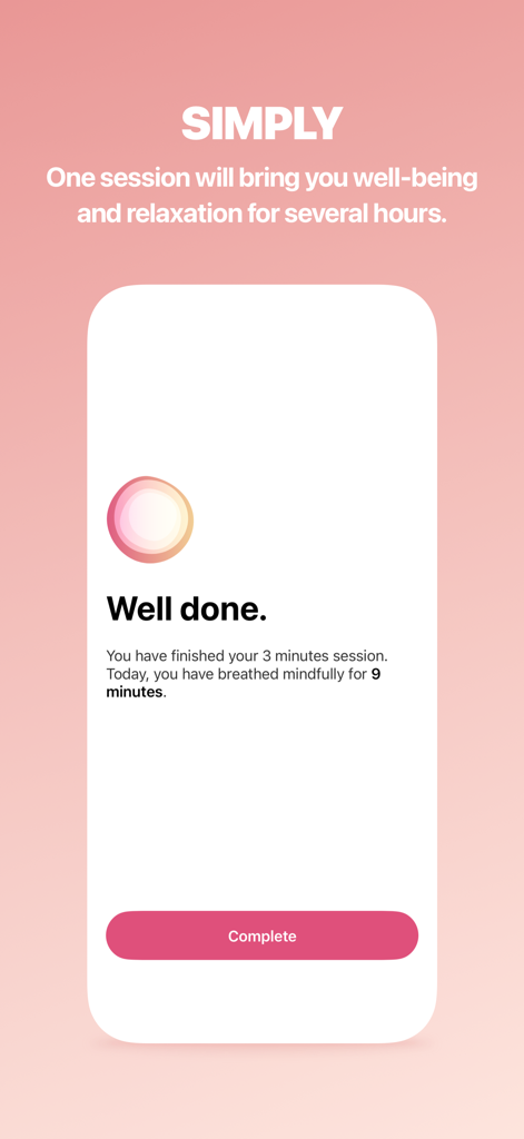 Summary screen in Respire app after a three minute breathing session
