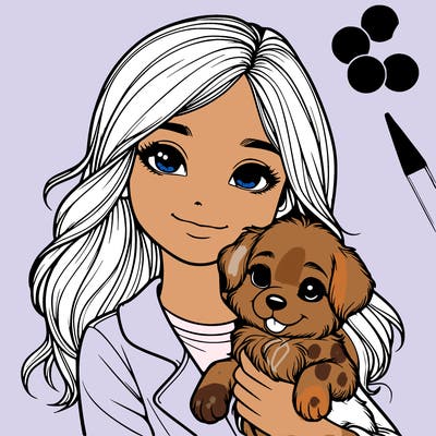realistic girl holding a cute puppy