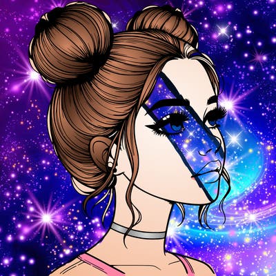 realistic girl with buns on the top of her head