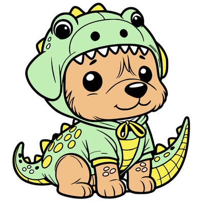 dog in dino outfit