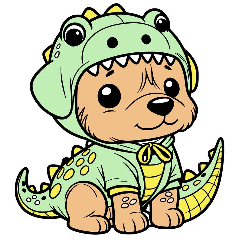 dog in dino outfit