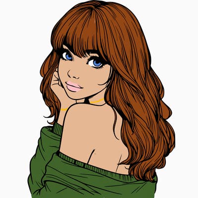 realistic girl with bangs looking over her shoulder