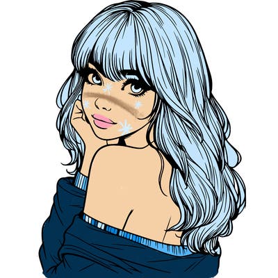 realistic girl with bangs looking over her shoulder