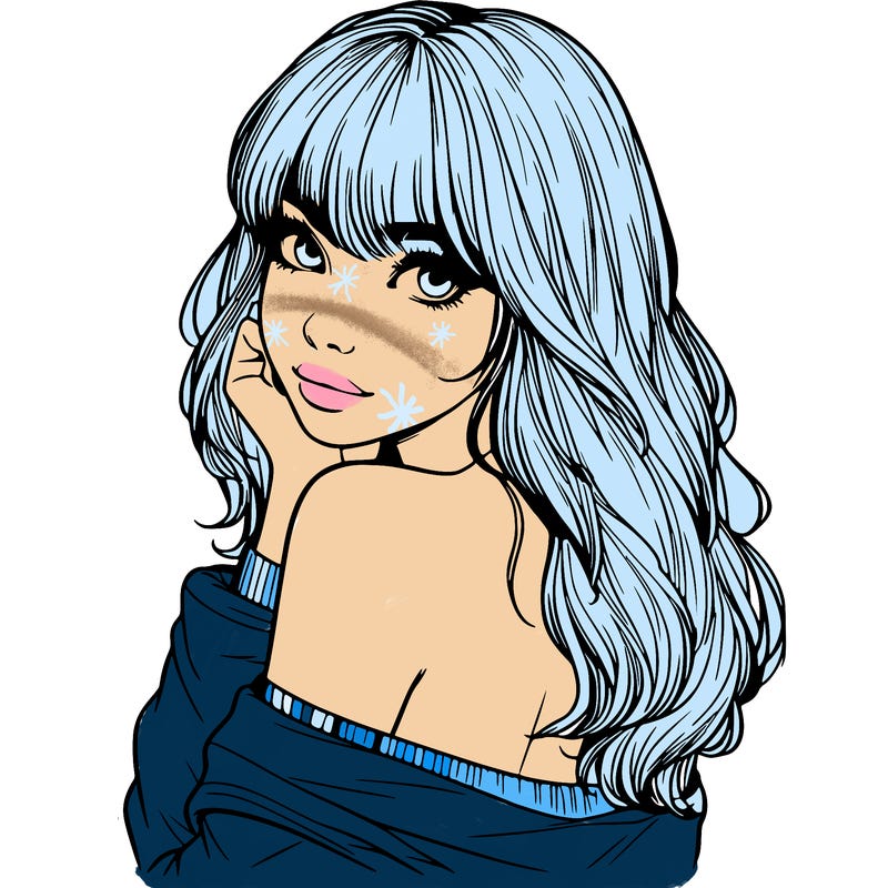 realistic girl with bangs looking over her shoulder